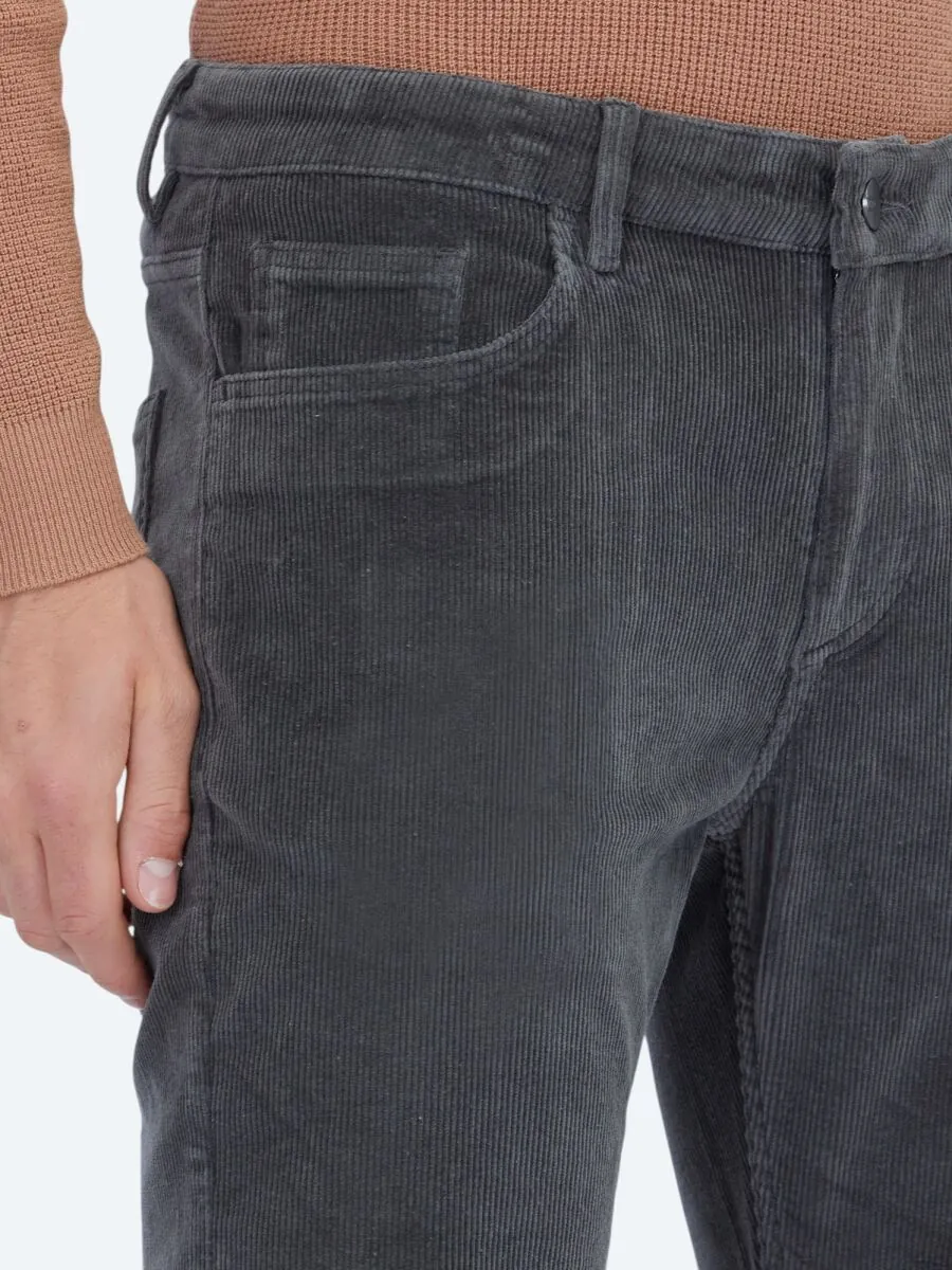 Grey Weaving Slim Fit Casual Cotton Blended Trousers - 3