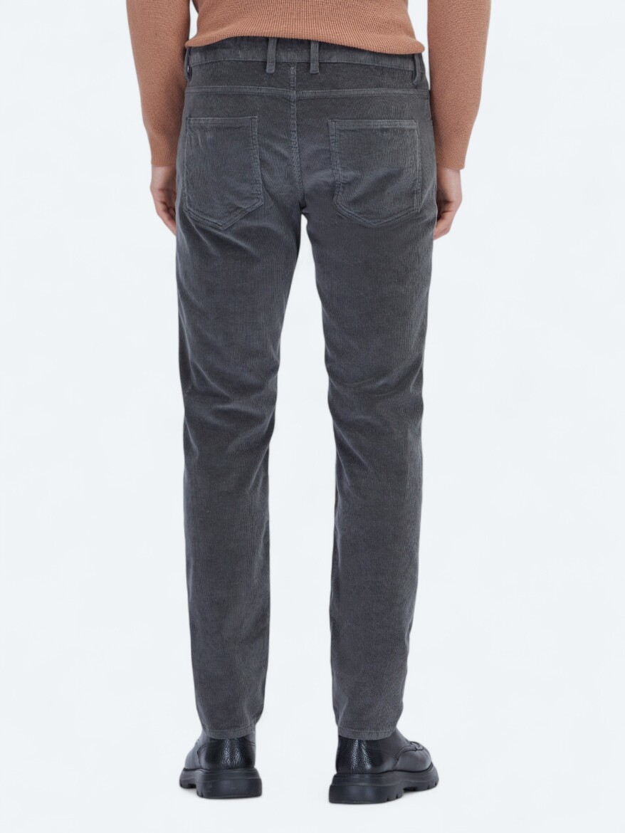 Grey Weaving Slim Fit Casual Cotton Blended Trousers - 4