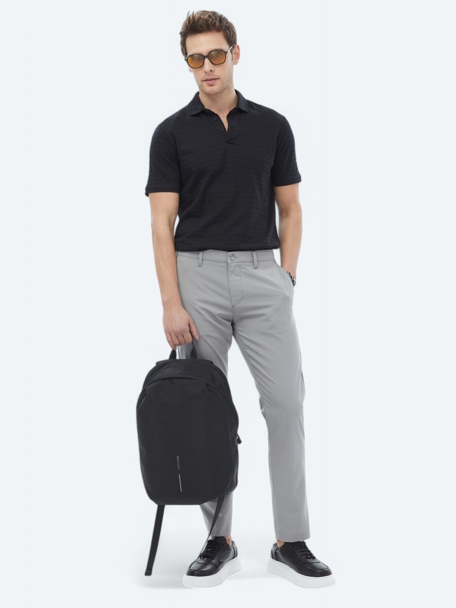 Grey Weaving Slim Fit Casual Trousers - 2