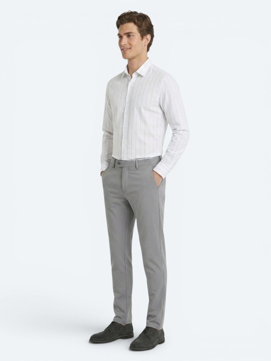 Grey Weaving Slim Fit Casual Trousers - 1