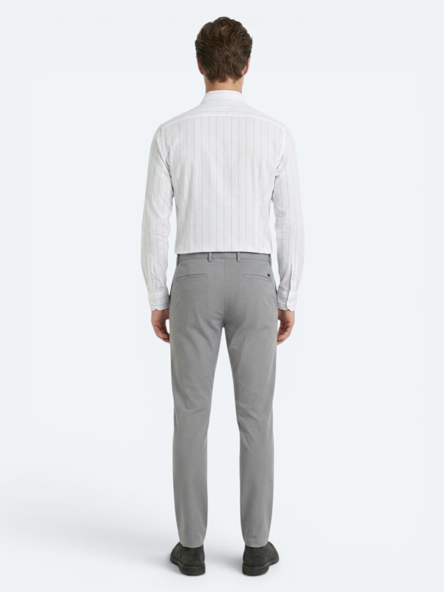 Grey Weaving Slim Fit Casual Trousers - 4