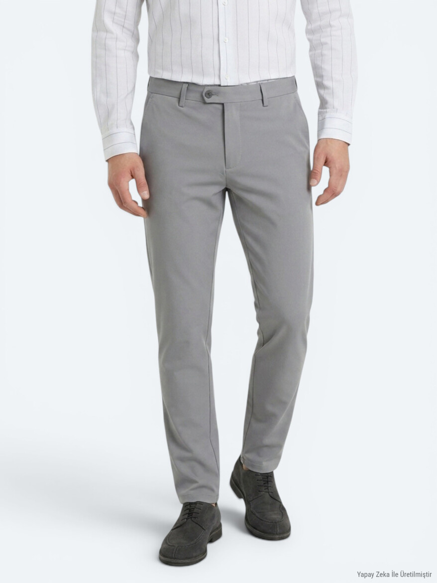 Grey Weaving Slim Fit Casual Trousers - 3