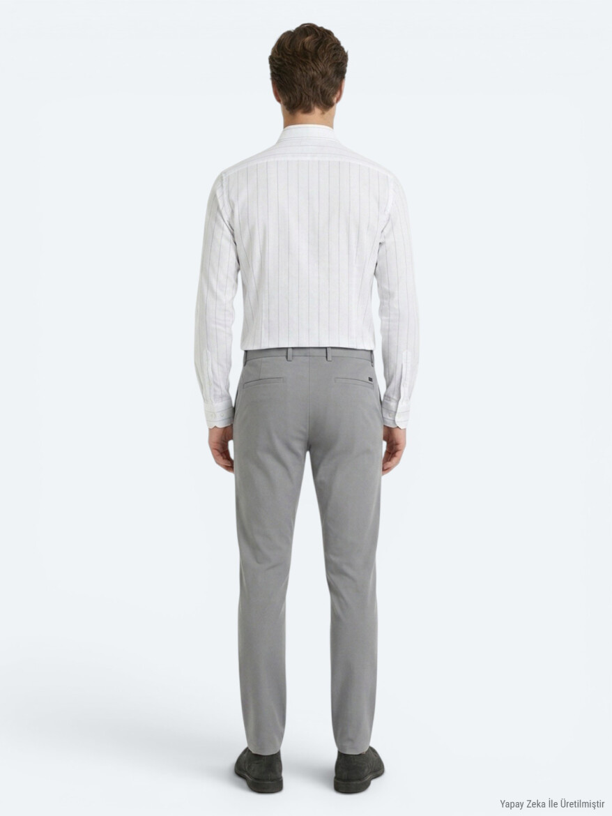 Grey Weaving Slim Fit Casual Trousers - 4