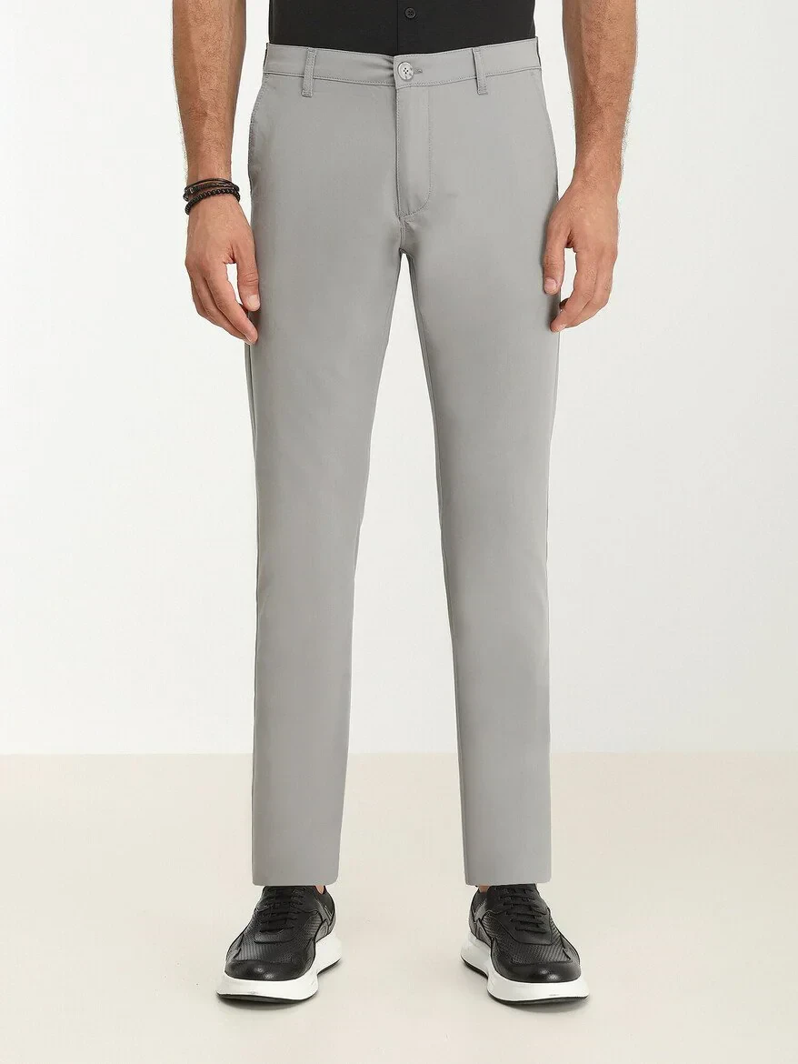 Grey Weaving Slim Fit Casual Trousers - 2