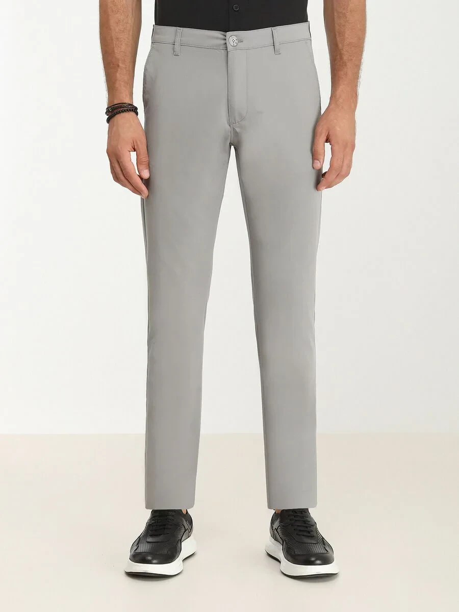 Grey Weaving Slim Fit Casual Trousers - 2