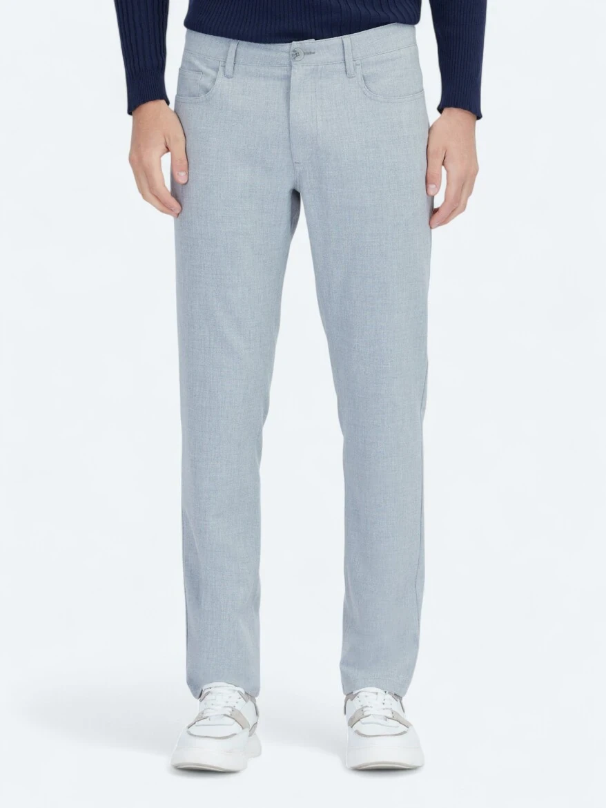 Grey Weaving Slim Fit Casual Trousers - 2
