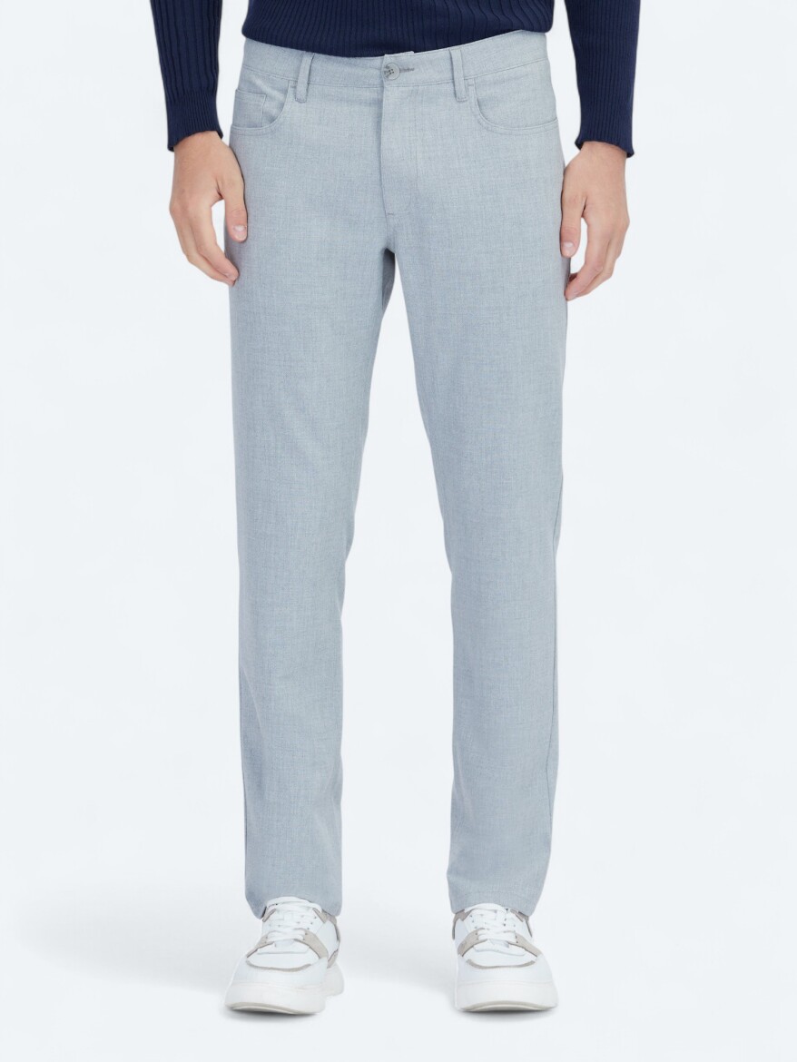 Grey Weaving Slim Fit Casual Trousers - 2