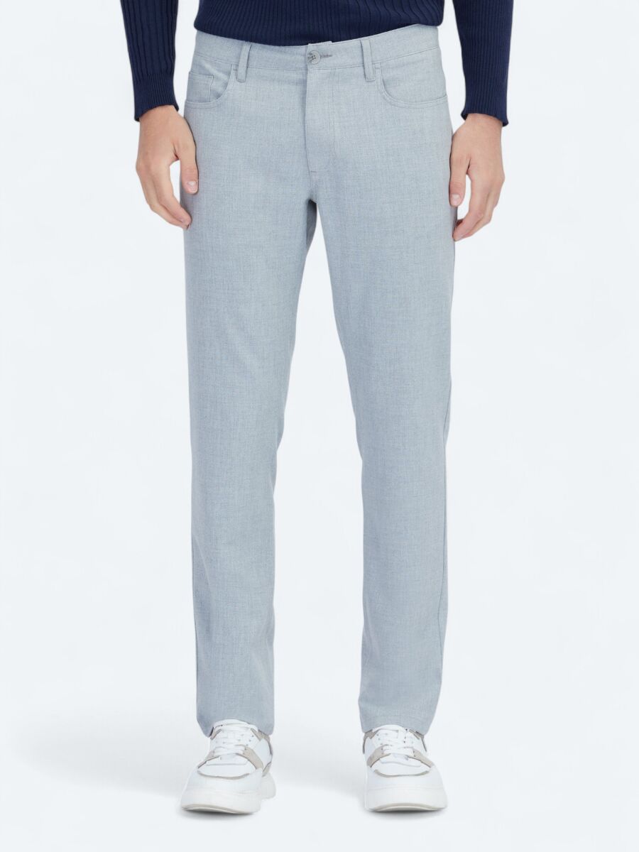 Grey Weaving Slim Fit Casual Trousers - 2
