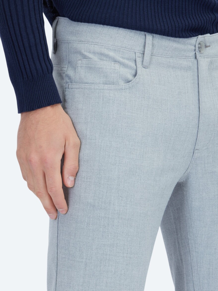 Grey Weaving Slim Fit Casual Trousers - 3