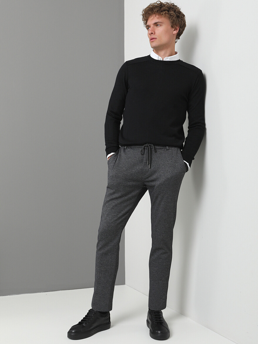 Grey Weaving Slim Fit Smart Casual Cotton Blended Trousers - 1