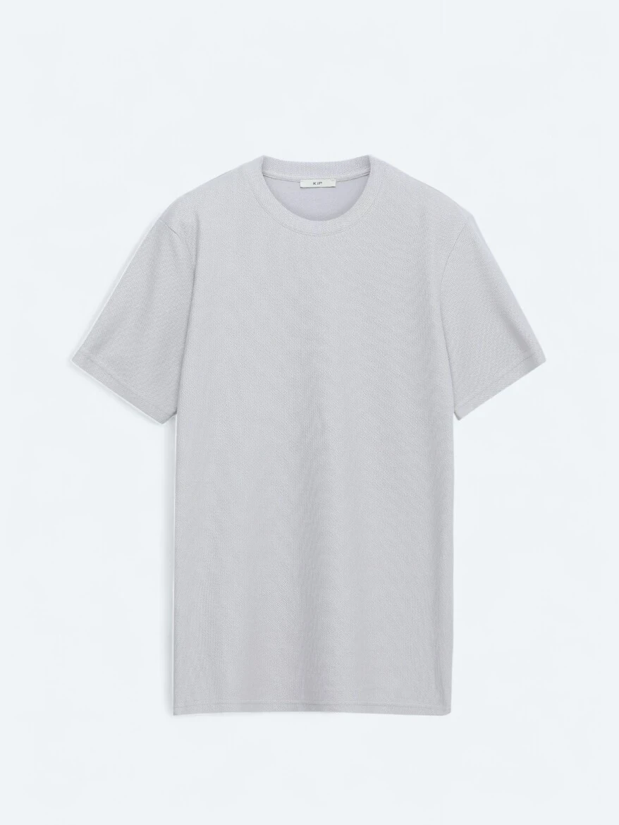 Gri Bisiklet Yaka %100 Pamuk T-Shirt 