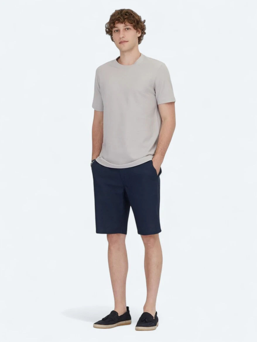 Gri Bisiklet Yaka %100 Pamuk T-Shirt - 2
