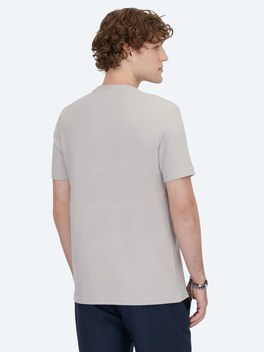 Gri Bisiklet Yaka %100 Pamuk T-Shirt 
