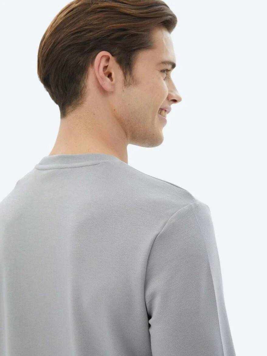 Gri Bisiklet Yaka Baskılı Sweatshırt - 7