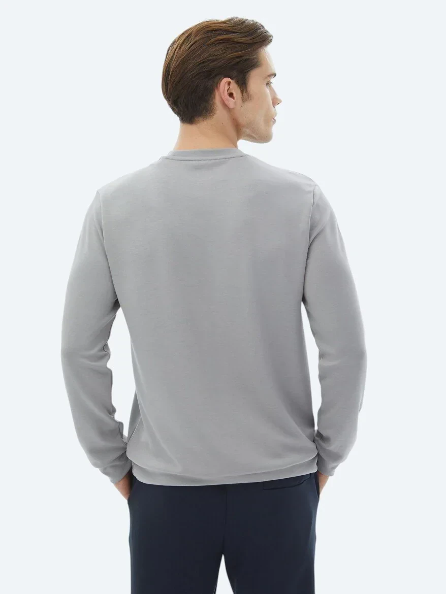 Gri Bisiklet Yaka Baskılı Sweatshırt - 8