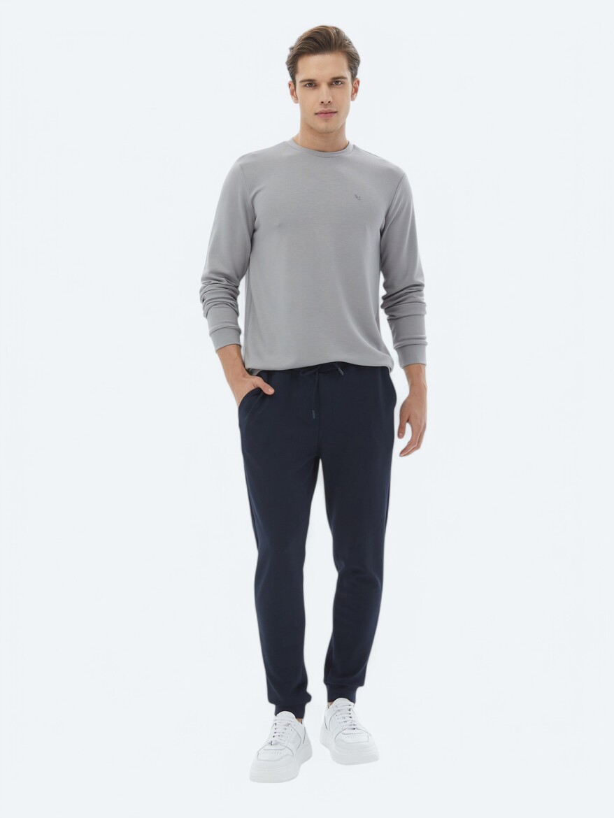 Gri Bisiklet Yaka Baskılı Sweatshırt - 2