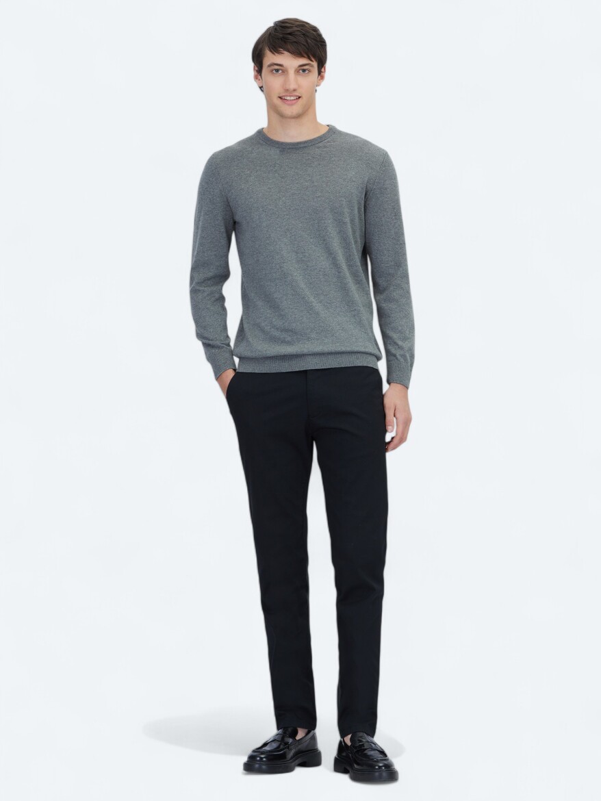 Gri Bisiklet Yaka Pamuk Karışımlı Triko Kazak - KİP