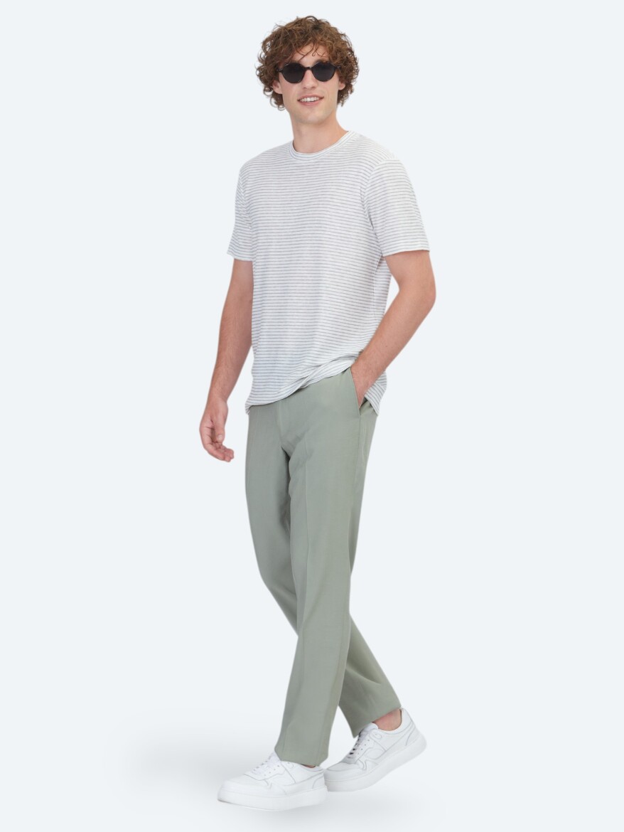 Gri Çizgili %100 Keten T-Shirt - KİP