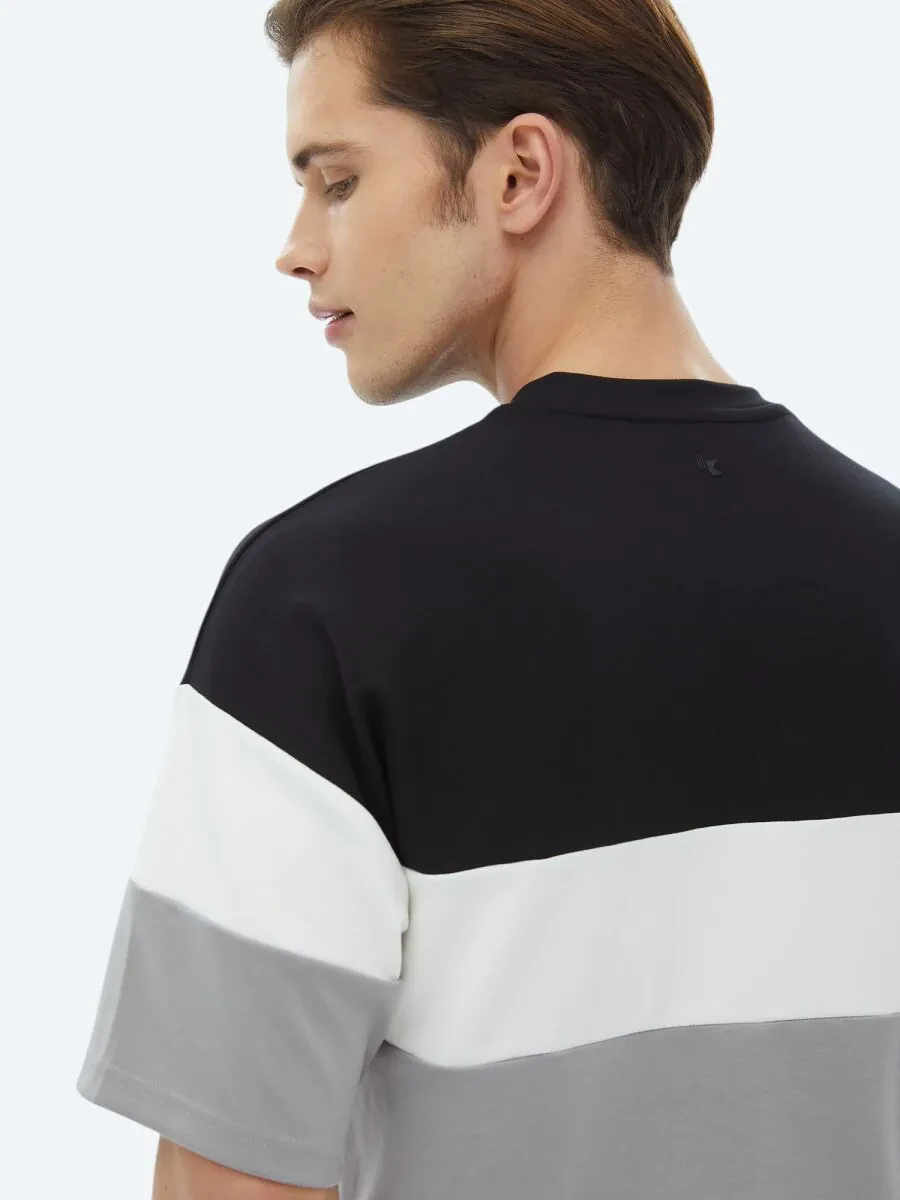 Gri Çizgili Bisiklet Yaka T-Shirt - 7