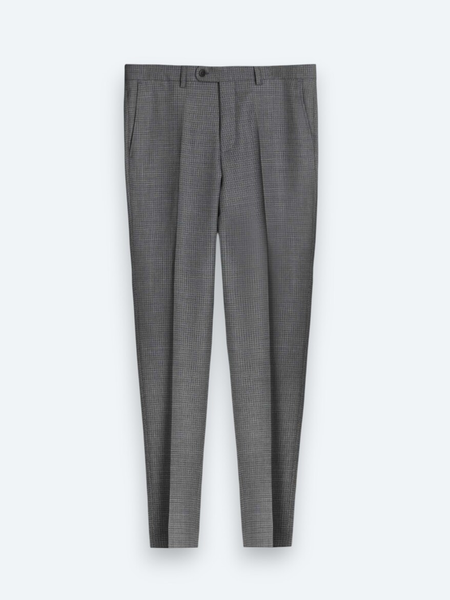 Gri Çizgili Modern Fit %100 Yün Takım Elbise - 7