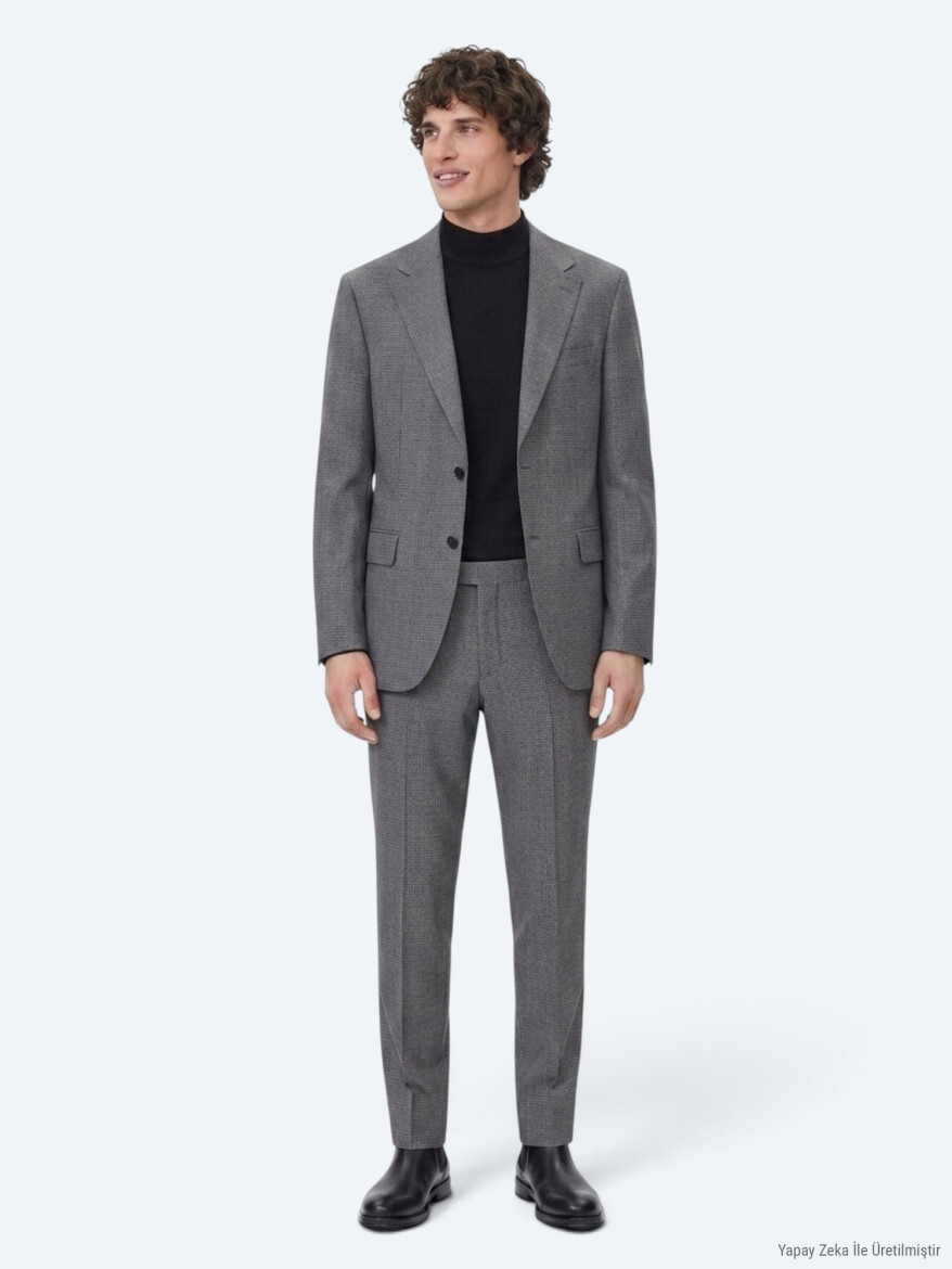 Gri Çizgili Modern Fit %100 Yün Takım Elbise - KİP