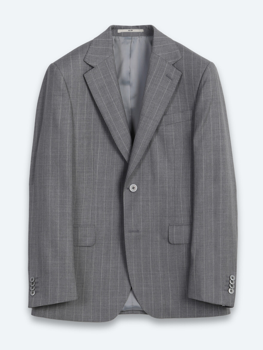 Gri Çizgili Modern Fit İpek Karışımlı Takım Elbise - 6