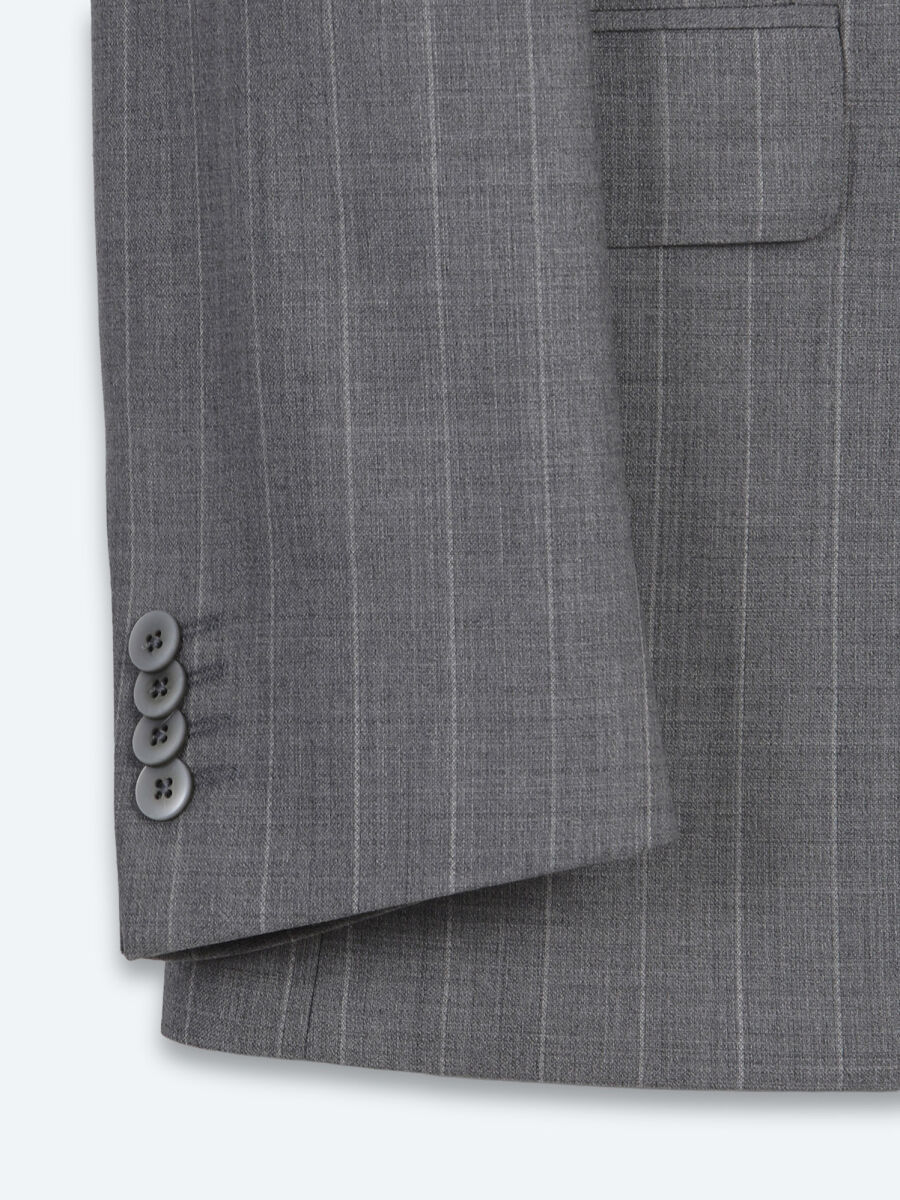 Gri Çizgili Modern Fit İpek Karışımlı Takım Elbise - 9