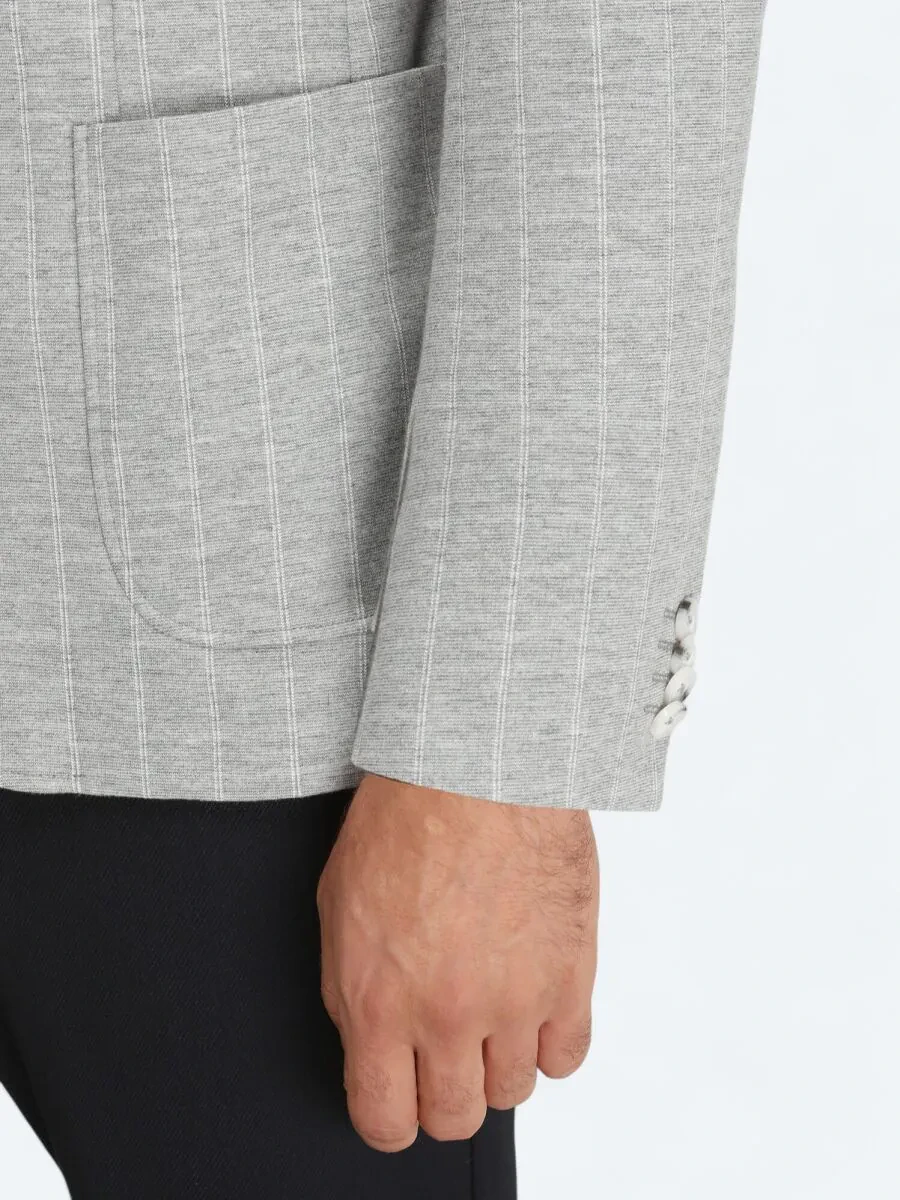 Gri Çizgili Modern Fit Örme Ceket - 4
