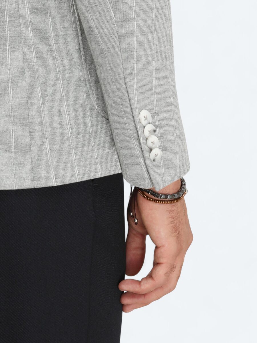 Gri Çizgili Modern Fit Örme Ceket - 5