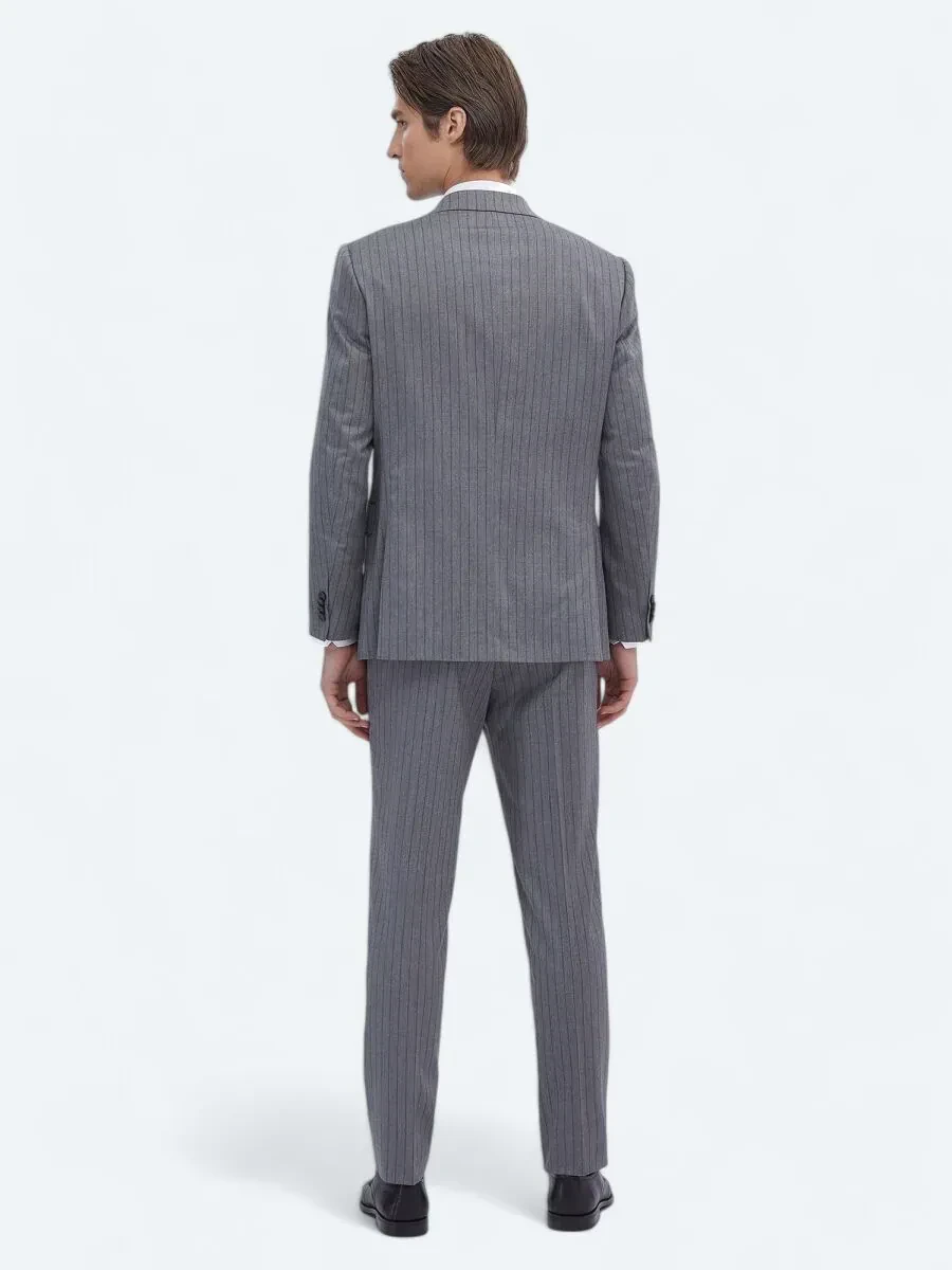 Gri Çizgili Modern Fit Takım Elbise - 5