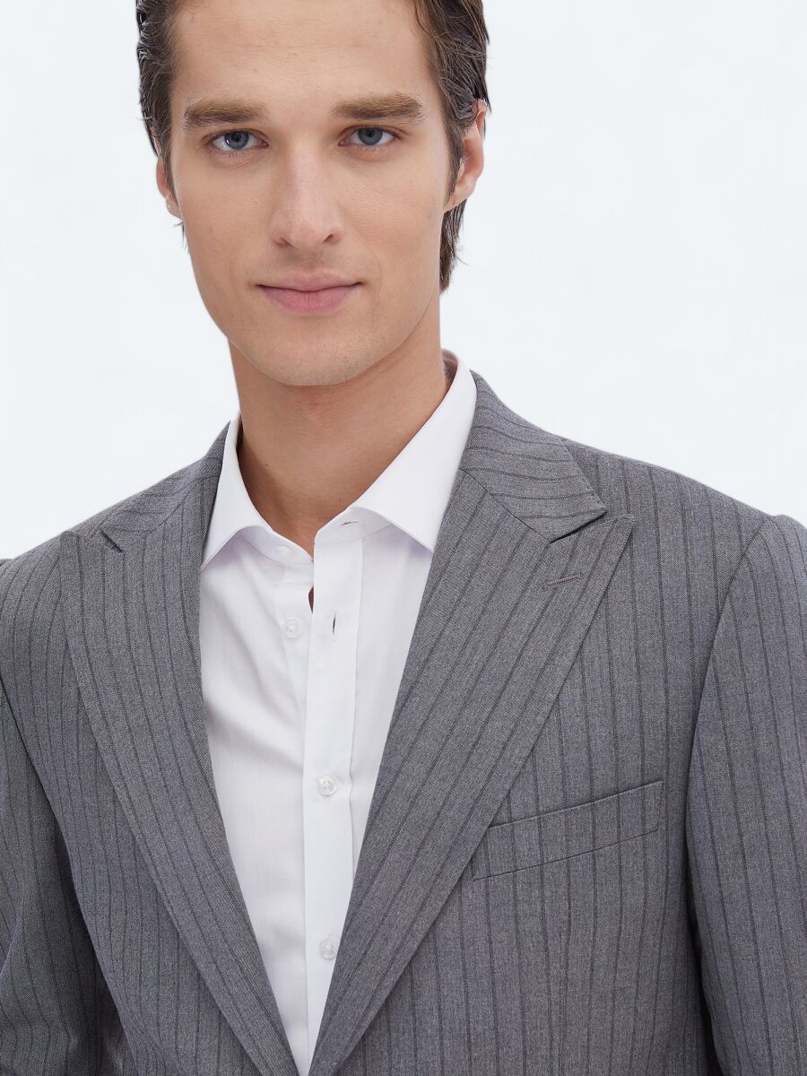 Gri Çizgili Modern Fit Takım Elbise - 3