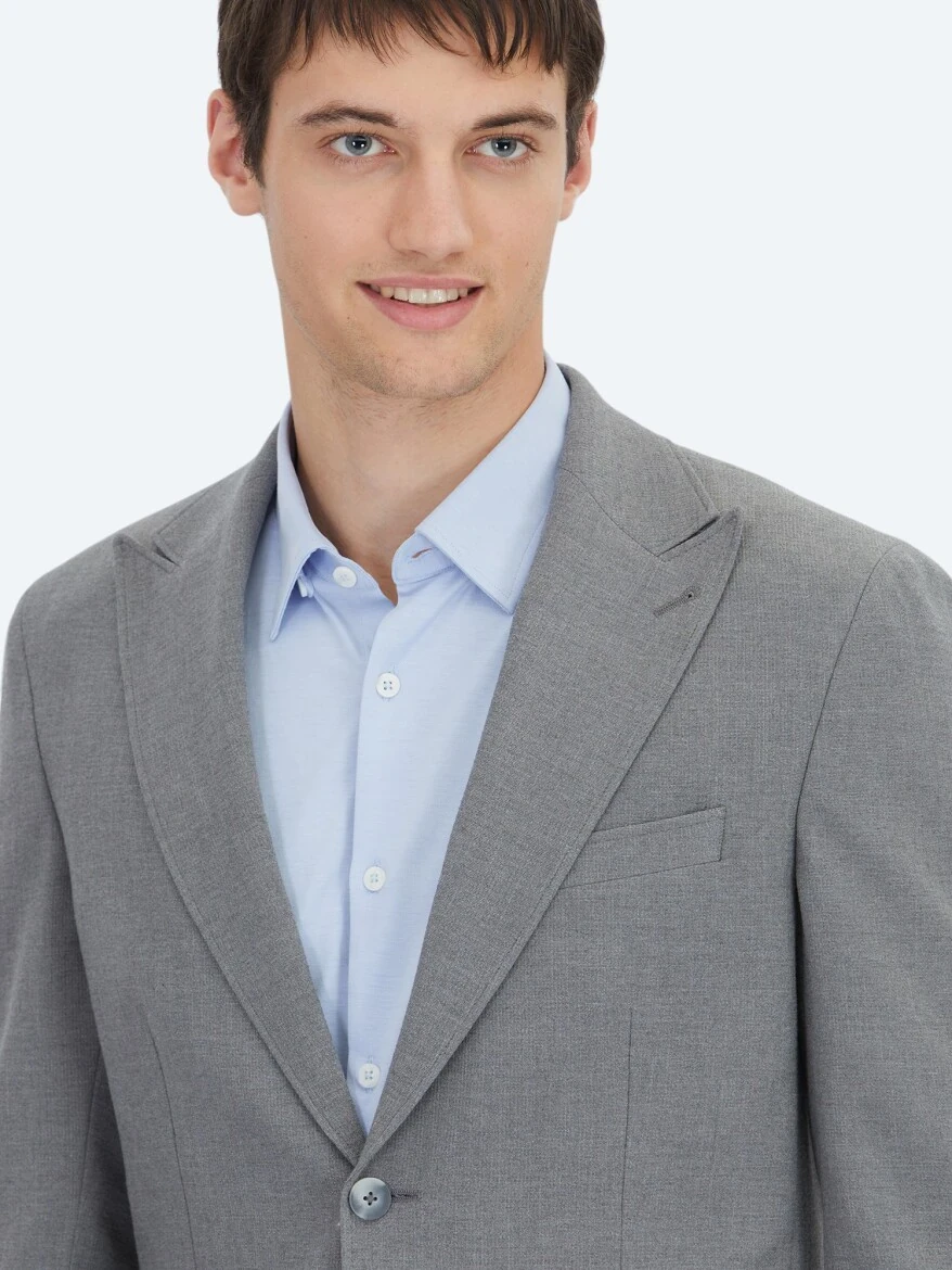Gri Çizgili Modern Fit Takım Elbise - 4