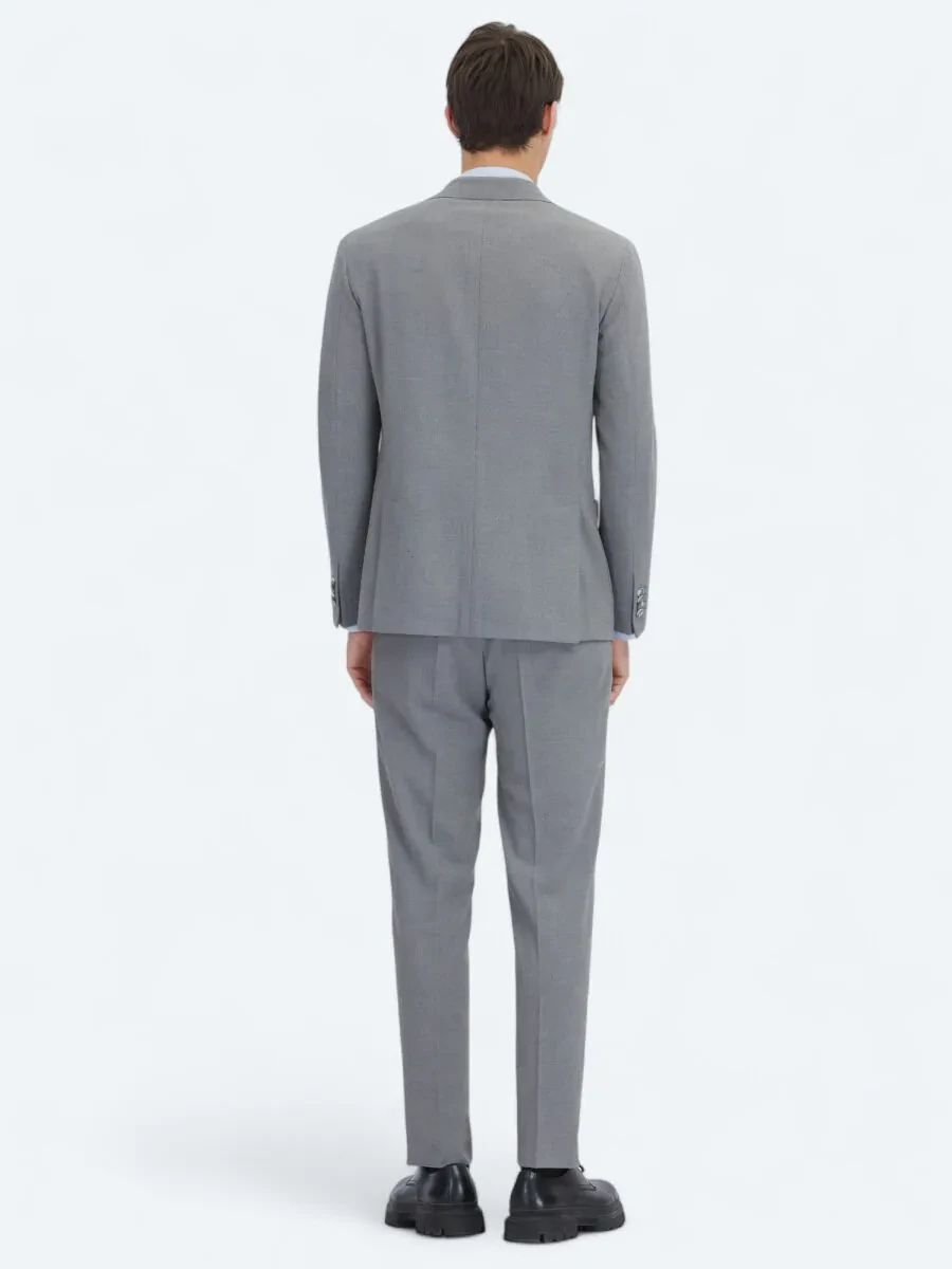 Gri Çizgili Modern Fit Takım Elbise - 7