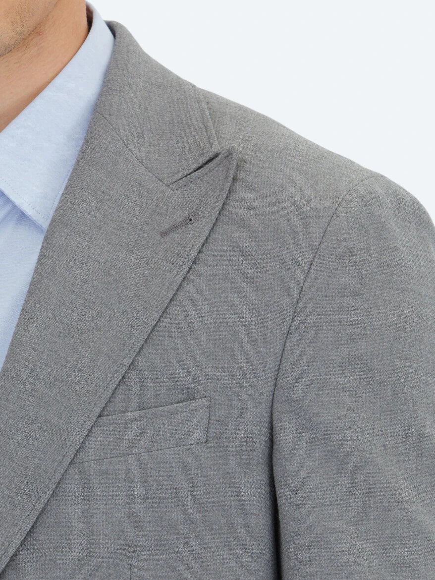 Gri Çizgili Modern Fit Takım Elbise - 5