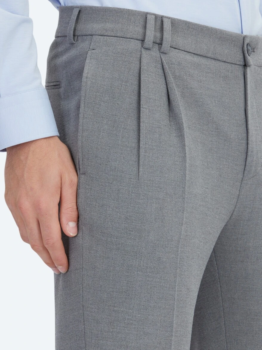 Gri Çizgili Modern Fit Takım Elbise - 6