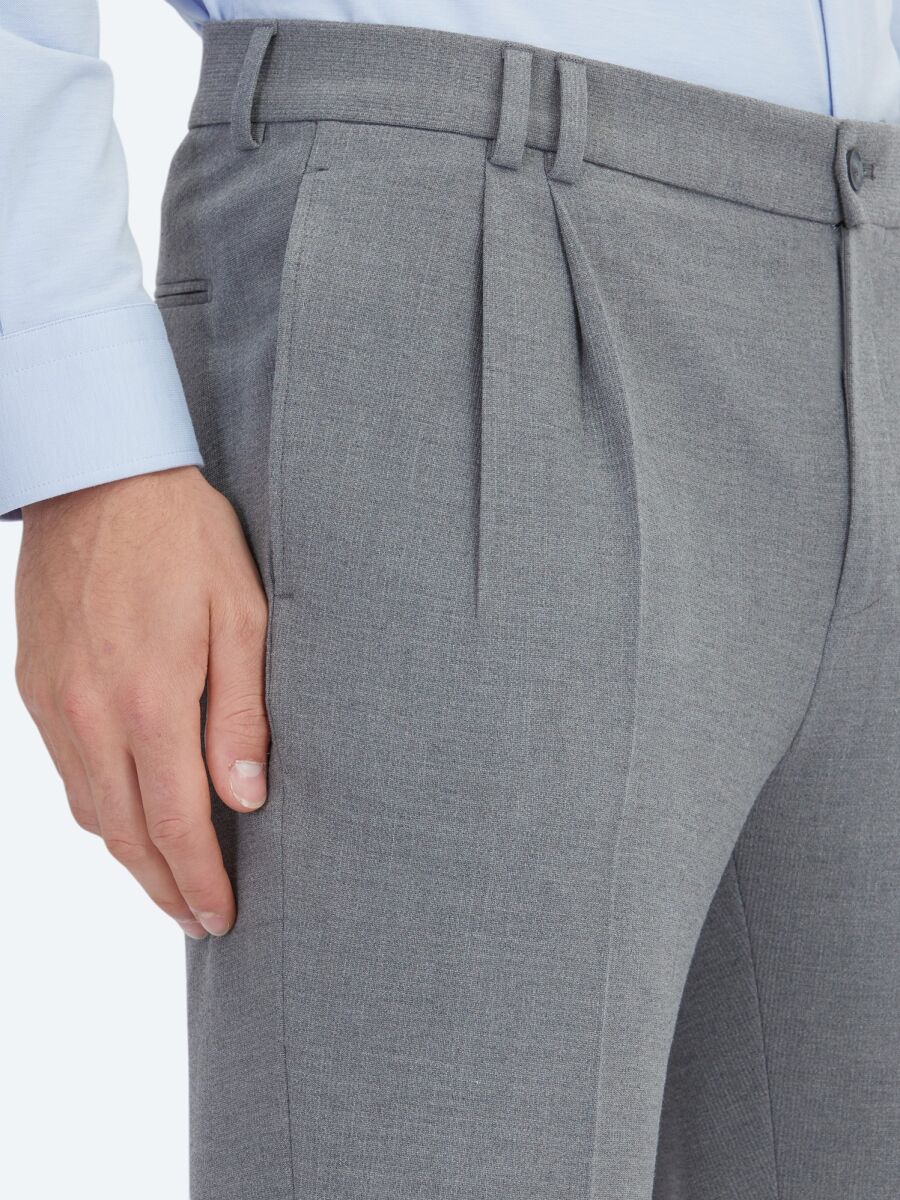 Gri Çizgili Modern Fit Takım Elbise - 6