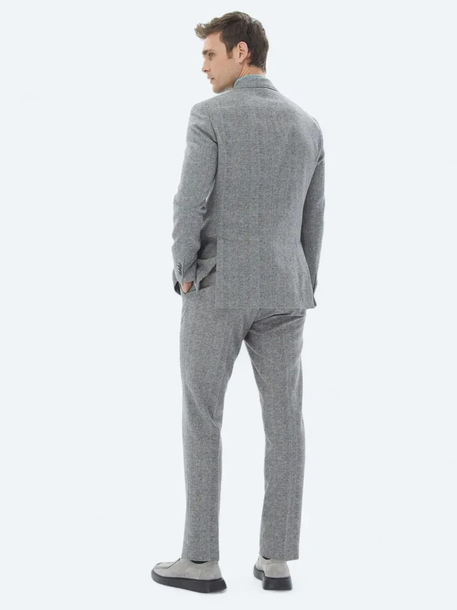 Gri Çizgili Modern Fit Yün Karışımlı Takım Elbise - 7