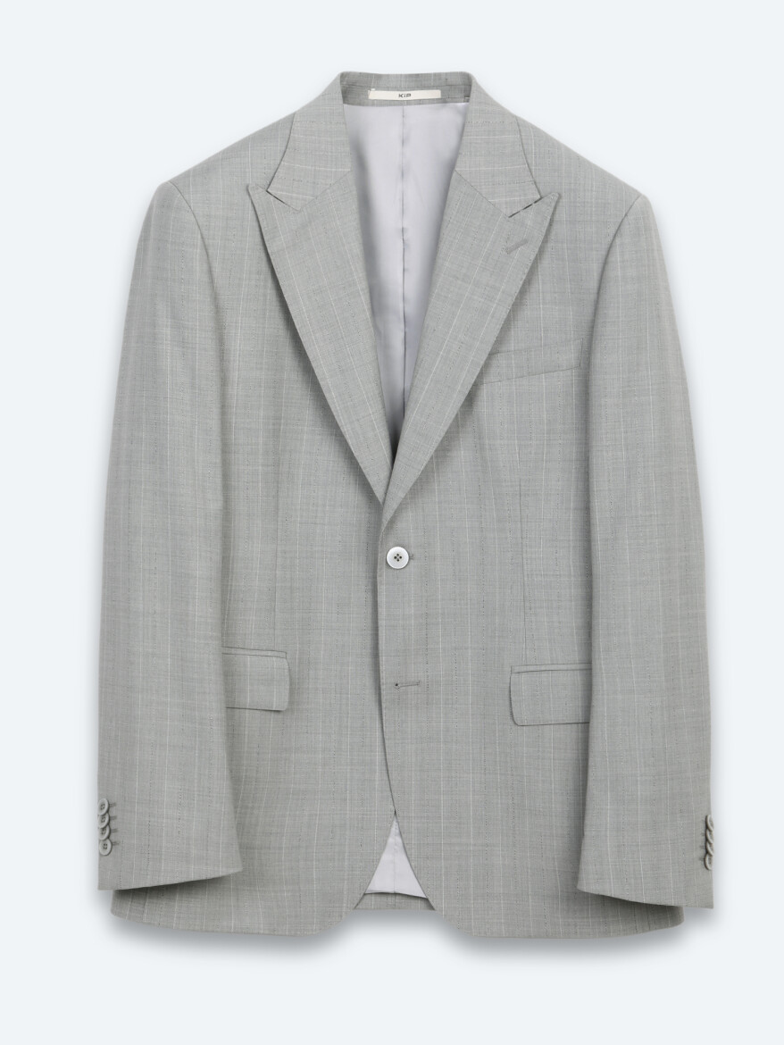 Gri Çizgili Modern Fit Yün Karışımlı Takım Elbise - 6