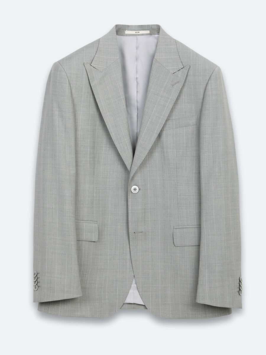 Gri Çizgili Modern Fit Yün Karışımlı Takım Elbise - 6