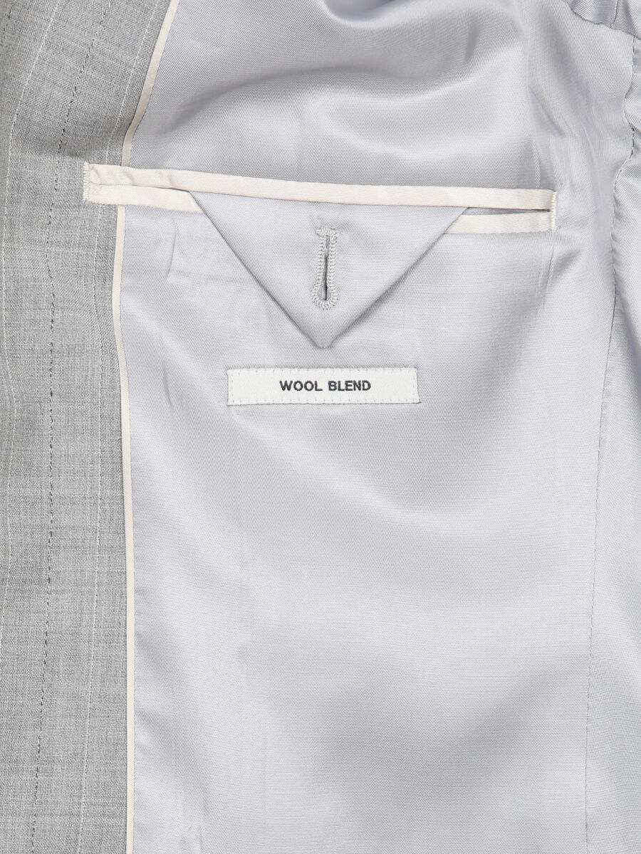 Gri Çizgili Modern Fit Yün Karışımlı Takım Elbise - 8