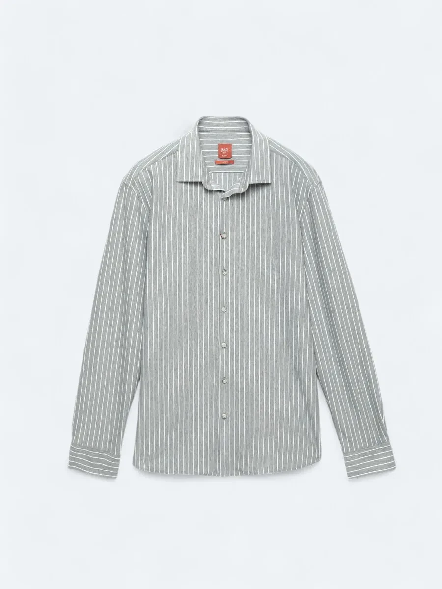 Gri Çizgili Regular Fit Casual Pamuk Karışımlı Gömlek - 7