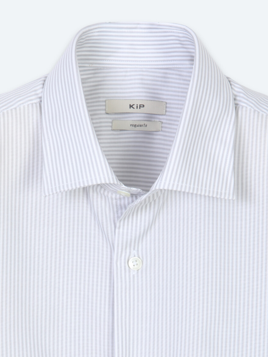 Gri Çizgili Regular Fit Uzun Dokuma Casual Pamuk Karışımlı Gömlek - 7