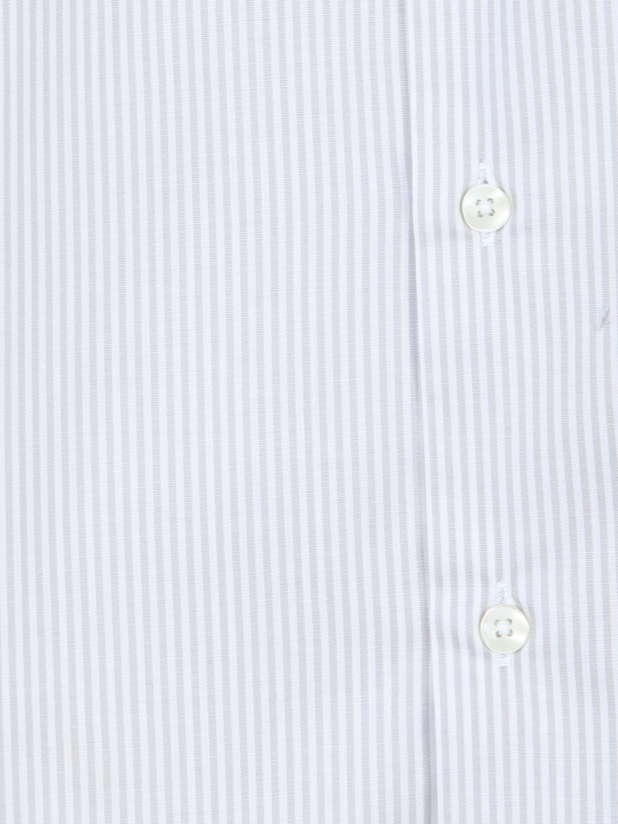 Gri Çizgili Regular Fit Uzun Dokuma Casual Pamuk Karışımlı Gömlek - 9