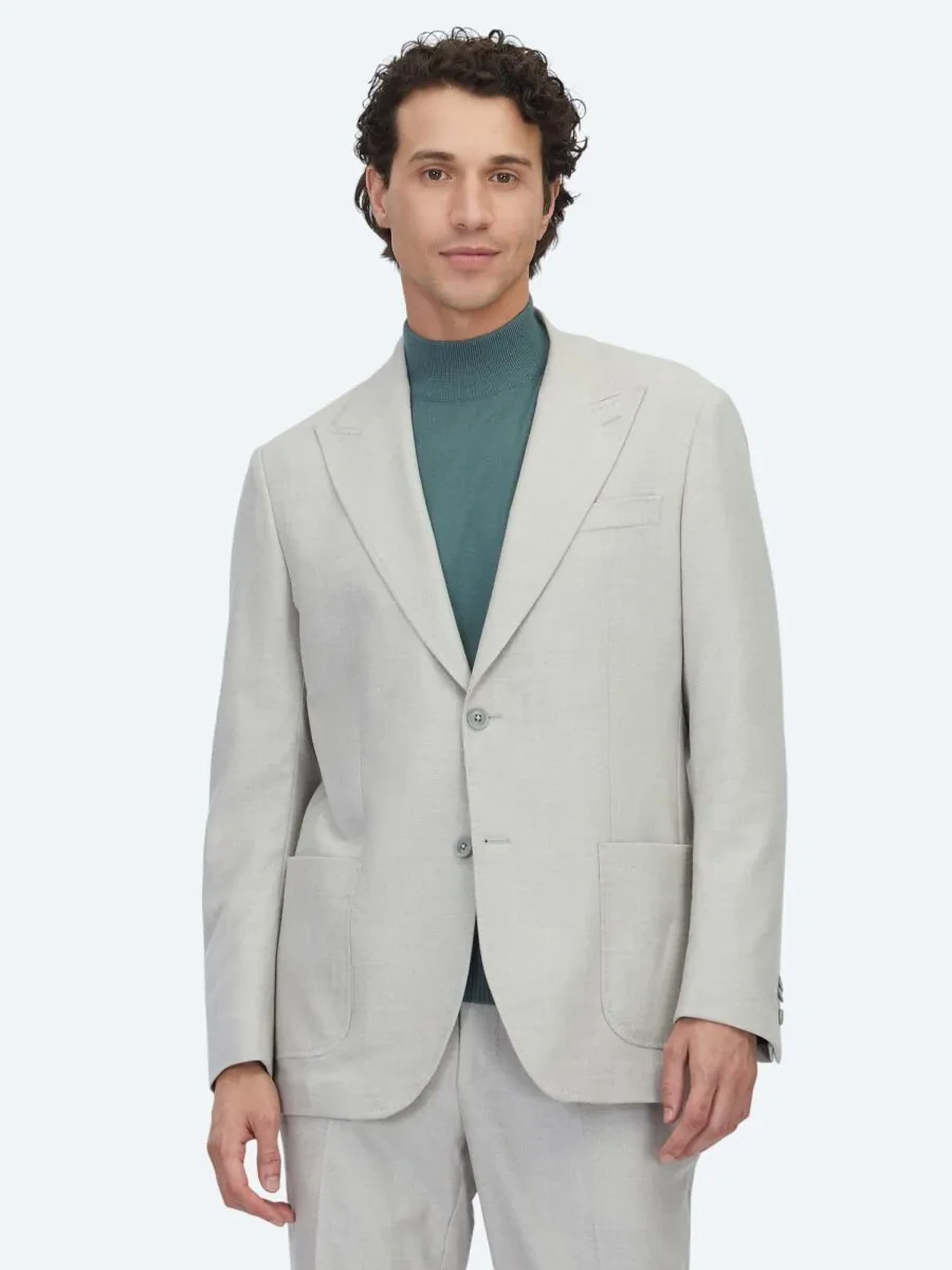 Gri Desenli Comfort Fit Örme Takım Elbise - 1