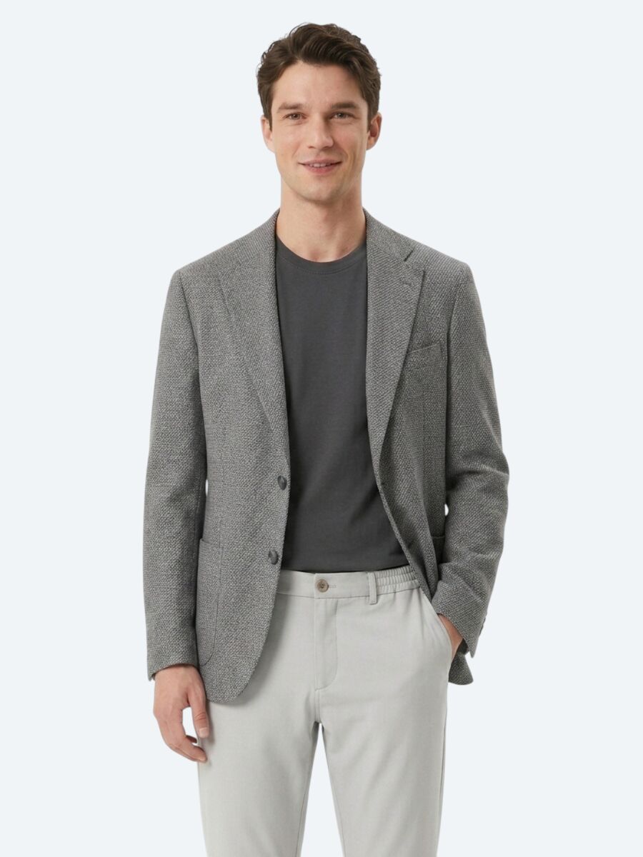 Gri Desenli Comfort Fit Yün Karışımlı Ceket - 3