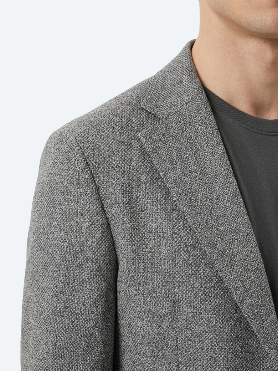 Gri Desenli Comfort Fit Yün Karışımlı Ceket - 4