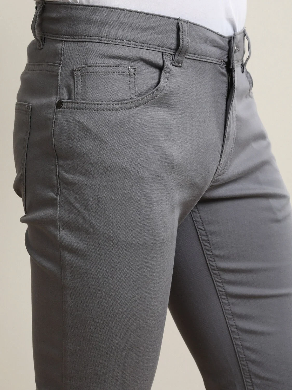 Gri Desenli Dokuma Slim Fit Casual Pamuk Karışımlı Pantolon - 2