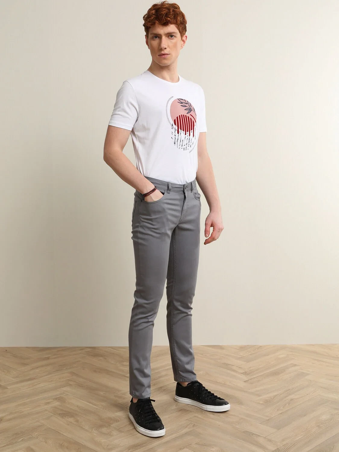 Gri Desenli Dokuma Slim Fit Casual Pamuk Karışımlı Pantolon - 3
