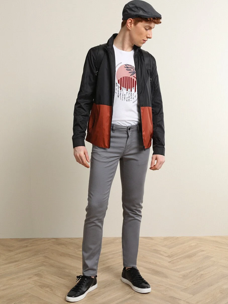 Gri Desenli Dokuma Slim Fit Casual Pamuk Karışımlı Pantolon - 4