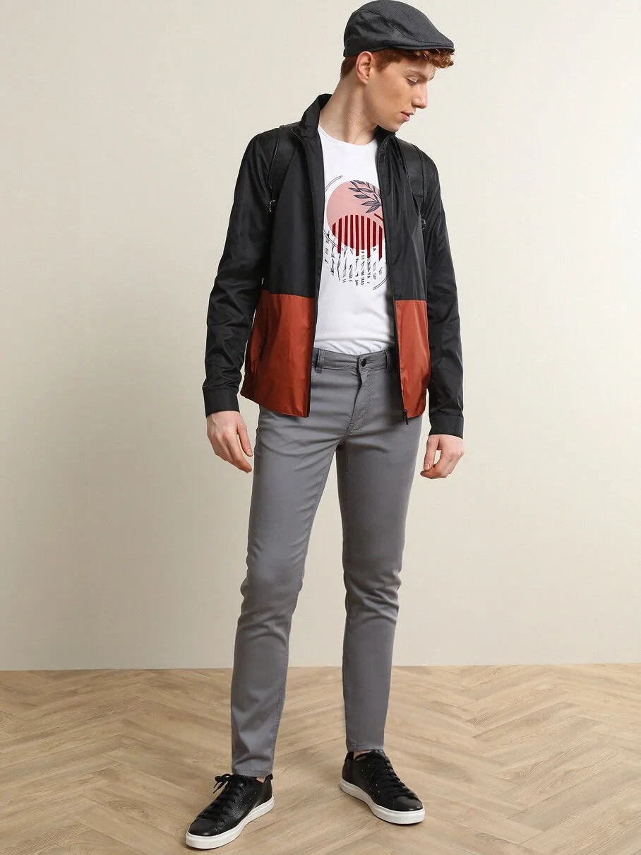 Gri Desenli Dokuma Slim Fit Casual Pamuk Karışımlı Pantolon - 4